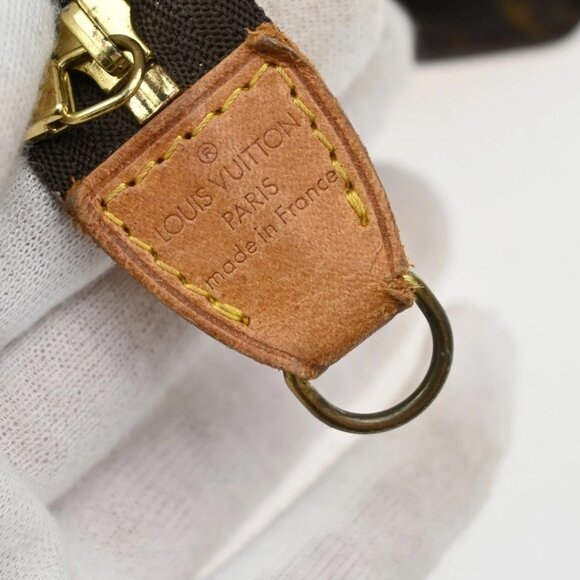 LOUIS VUITTON Logo BUCKET PM Pouch Bag Monogram Leather Brown France - Picture 12 of 14